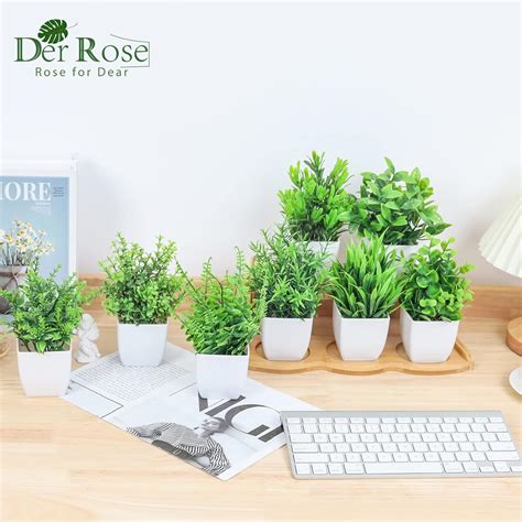 Buy Der Rose 8 Packs Fake Plants Small Artificial Faux Potted Plants ...