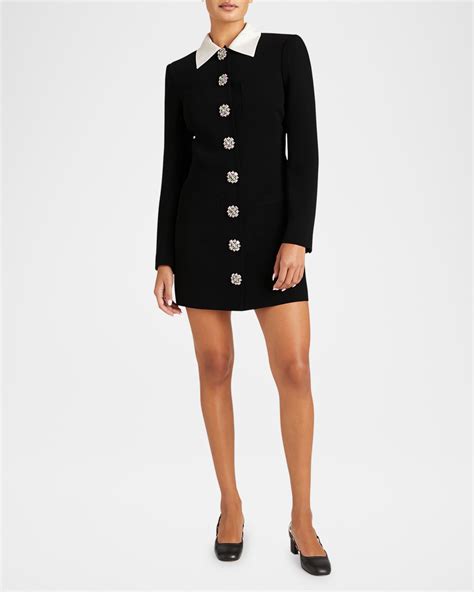 Cinq a Sept Sheryl Tailored Crystal-Button Mini Dress | Neiman Marcus