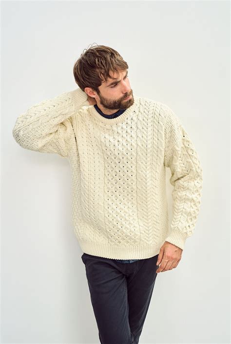 Inisheer Aran Wool Mens Sweater | Cream | Aran Woollen Mills