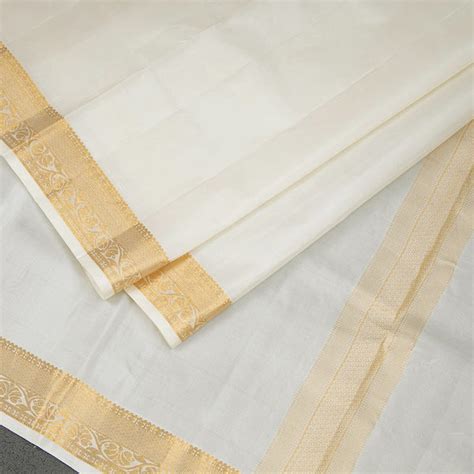 8 X 4 Plain Off White Silk Dhoti With Angavastram and Matching Shirt ...