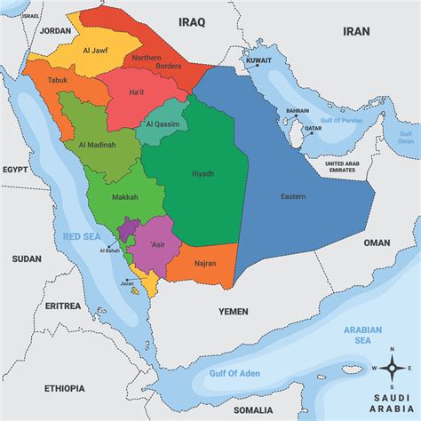 Saudi Arabia Country Map with Surrounding Borders 20530275 Vector Art at Vecteezy