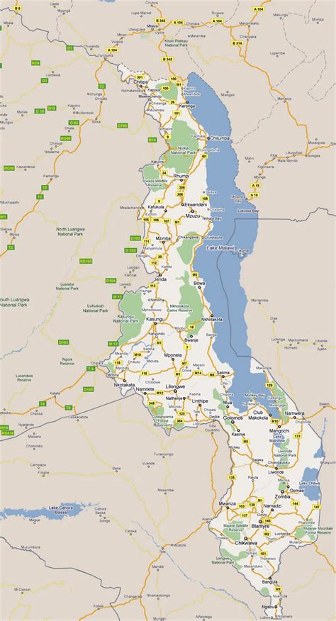 Large road map of Malawi with all cities | Malawi | Africa | Mapsland | Maps of the World