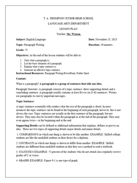 Image result for Paragraph Writing Lesson Plan