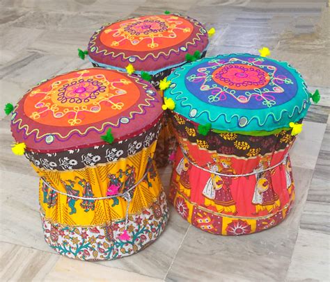 LAMANSH Rajasthani handmade Mudda Stool Chair for Event Decoration / P ...