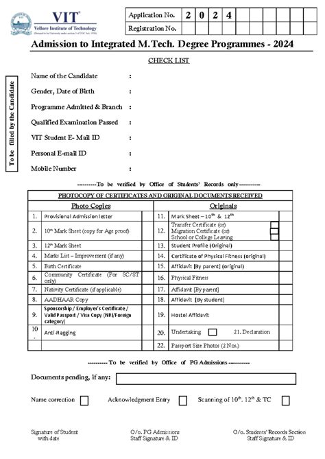 Check list for Int - aaaa - Admission to Integrated M. Degree ...
