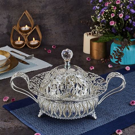 Decorative Luxury Silver Bowl with Lid | Dry Fruits | Snacks | Salad S