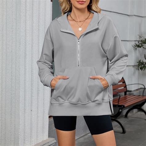 BSDJILFG Half Zip Up Hoodie for Women with Pockets,Loose Fit Side Split ...