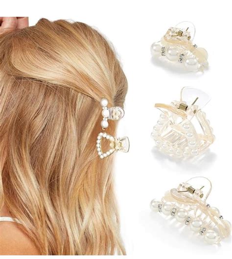 SHIDARA 3 PCS Pearl Hair Clips White Hair Claw Clamps Crystal Hair Claw ...