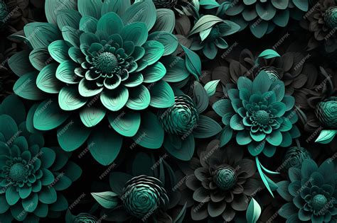 Premium AI Image | A dark green floral pattern with a flower on the ...