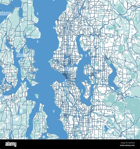 Map of Seattle in Washington in blue. Contains layered vector with ...