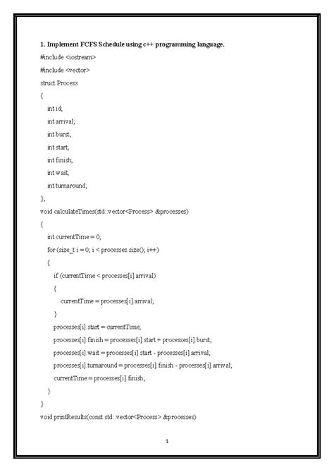 Os project - good - 1. Implement FCFS Schedule using c++ programming ...