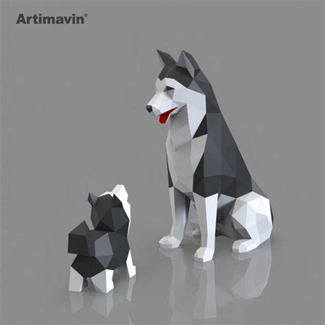 Artimavin Two Huskies Paper Model Three-Dimensional Paper Art Origami ...