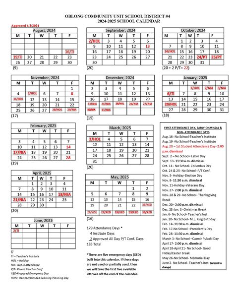 District Calendar | Oblong CUSD #4