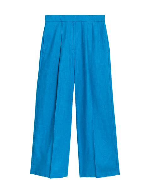 Buy Linen Rich Wide Leg Cropped Trousers at Marks & Spencer