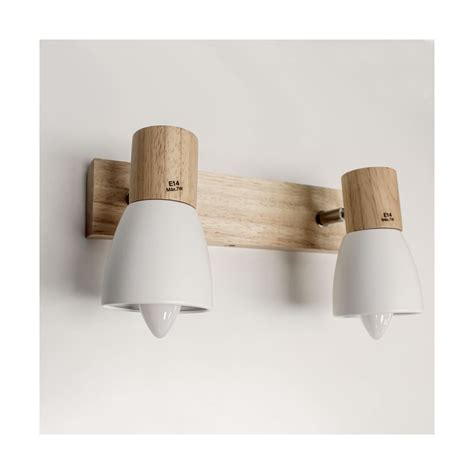 Lan wooden ceiling lamp with 2 white spotlights for E14 bulbs