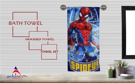 Athom Living Marvel Spidey 350 GSM 100% Cotton Kids Bath Towel 60x120 ...