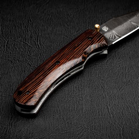 Turing Damascus Steel Folding Knife // Wenge Wood Handle - Forseti ...