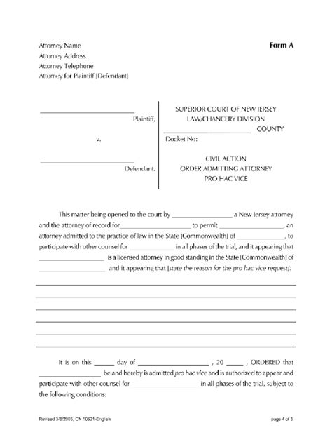 2005-2026 Form NJ CN 10521 Pro Hac Vice - Blank Fillable Template ...