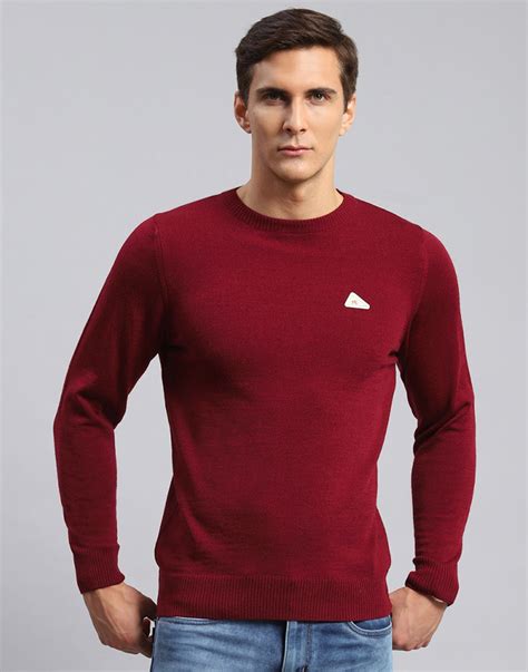 Buy Men Red Solid Round Neck Full Sleeve Pullover Online in India ...