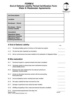 FORM 6 - End Of Defects Liability Period Certification Form - Water ...