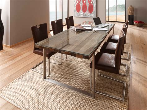Wood Dining Table With Glass Top | Foter