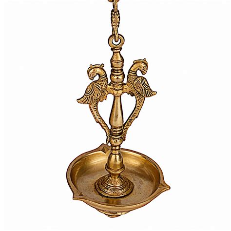 Buy Kartique Peacock Brass Large Hanging Chain Diya Deepak Oil Lamp for ...