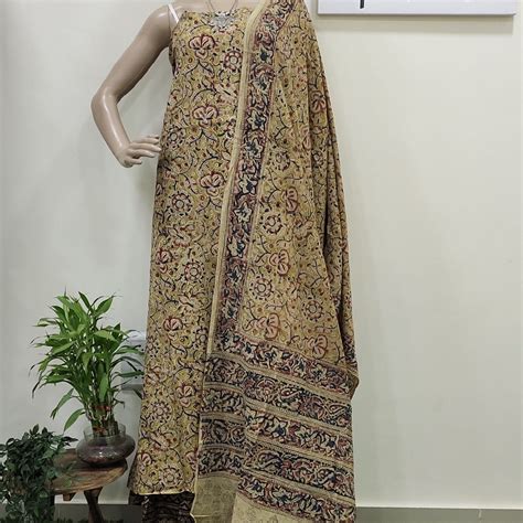 Cotton hand block Kalamkari kurta fabric and dupatta - Design 2 – Phulari