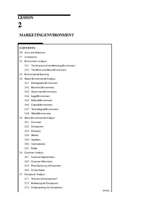 Marketing Management - LESSON 2 MARKETING ENVIRONMENT CONTENTS 2 Aims ...