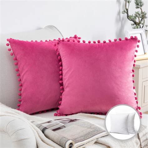 Phantoscope Pom Pom Velvet Series Decorative Throw Pillow, 18" x 18 ...