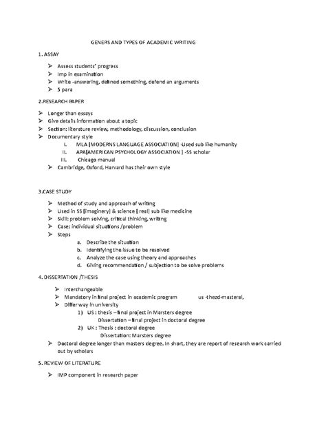 Geners AND Types OF Academic Writing - GENERS AND TYPES OF ACADEMIC ...