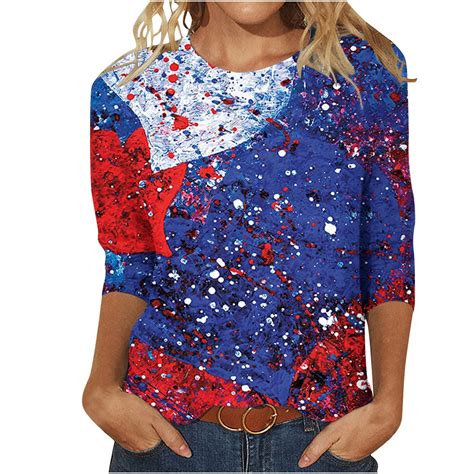 YanHoo 3/4 Sleeve Shirts for Women 4th of July Tops 3/4 Sleeves USA ...