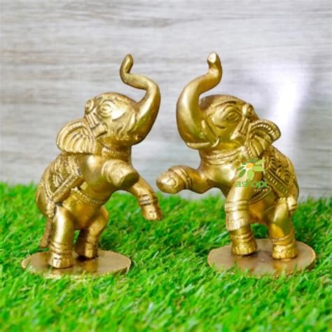 Aakrati Pair Yellow Small 4 inch Brass Cute Elephant Showpiece – Ashopi