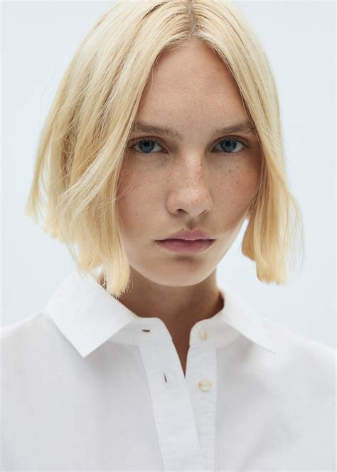 Camisa algodón botón decorativo - Mujer | MANGO México