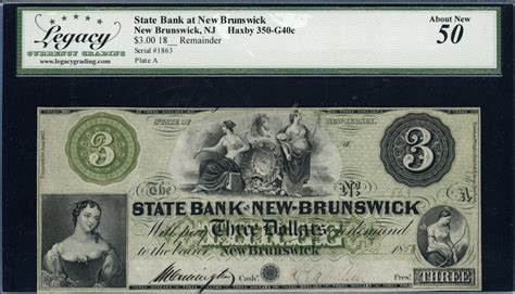 1860s New Brunswick, New Jersey State Bank at New Brunswickc $3 ...