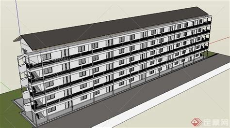 简约现代五层廉租房公寓建筑设计su模型[原创] - SketchUp模型库 - 毕马汇 Nbimer