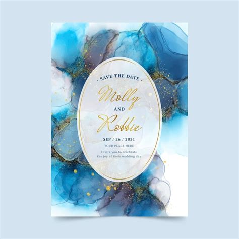 Watercolor alcohol ink wedding invitation | Free Vector