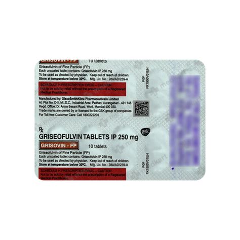 GRISOVIN FP 250MG TABLET 10'S : View Price, Combination and ...