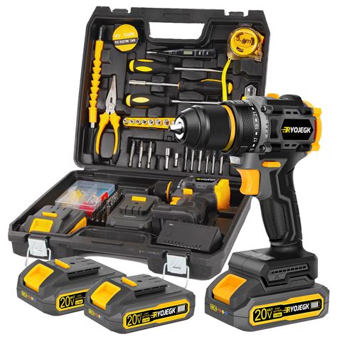 Compact Brushless Power Drill Set,60N.m Cordless Drill Tool Box with 2 ...