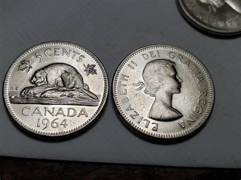 (2) TWO X 1964 CANADA NICKEL QUEEN ELIZABETH II UNC PL FOREIGN COINS 5 ...