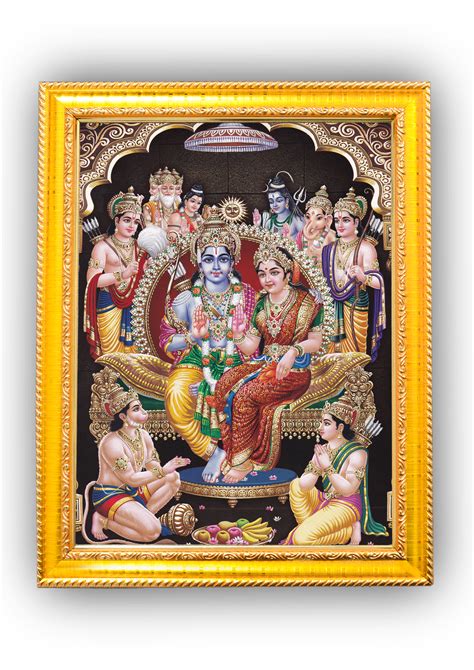Ram Darbar Lord Shri Rama Sita Parivar Family Wall Painting Framed Home ...