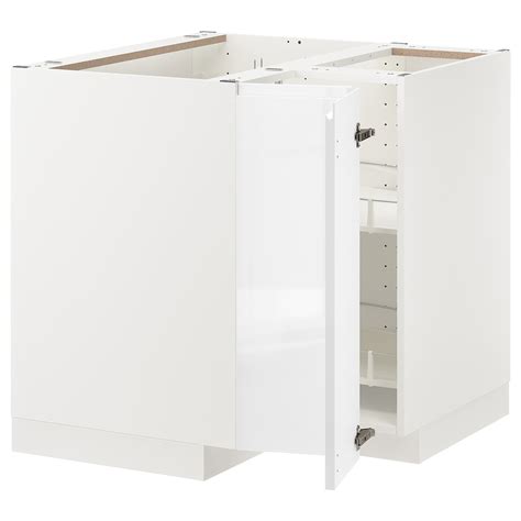 METOD corner base cabinet with carousel, white/Voxtorp high-gloss/white ...