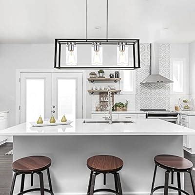 Buy VINLUZ 3 Light Black and Chrome Finish Kitchen Island Light ...