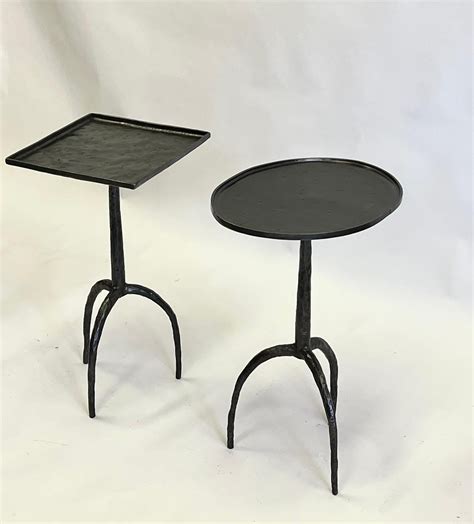 Pair of French Hammered Wrought Iron Side Tables in style of Diego ...