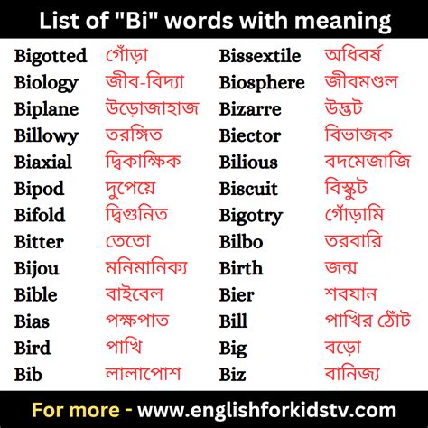 List of "Bi" words with meaning - English For Kids