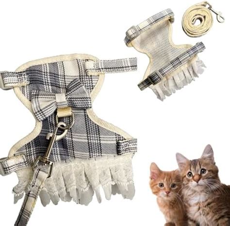 FURCO Cat Harness and Leash Set, Beautiful Checkered and Lace Design ...