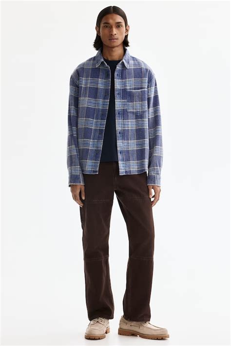 Men’s Blue/Checked Relaxed Fit Cotton shirt | H&M IN