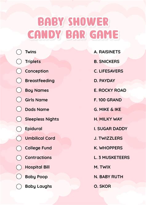 Printable Baby Shower Games Candy Bars