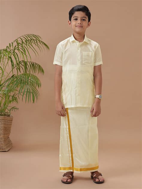 Boys Art silk Shirt & Dhoti Set Butterscotch