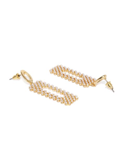 Gold-Toned & White Geometric Drop Earrings