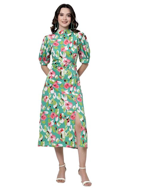 Floral Print Puff Sleeve Shirt Midi Dress – CINK